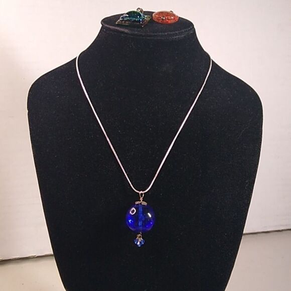 Art glass pendants (3) w/ 925 Silver Necklace Cattagecore Grandmacore Handmade - Picture 1 of 14